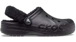 Image of Crocs Baya Lined Fuzz-Strap Clogs Unisex Black / Black W4/M3