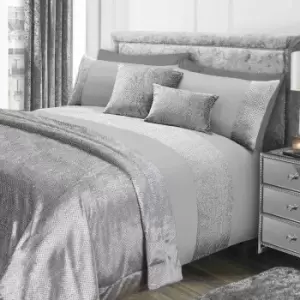 Image of Sienna Glitter Super King Duvet Cover With Pillow Case Sparkle Velvet Bedding Set Silver Grey
