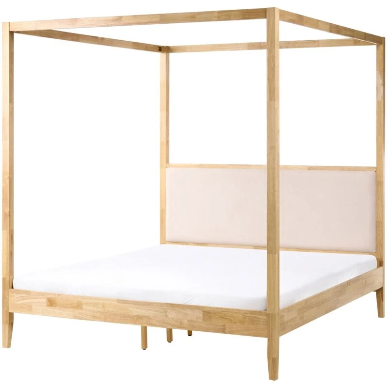 Image of Beliani Four Poster Bed Wood Haillicourt 160 X 200 Cm (Eu King Size) Light Brown