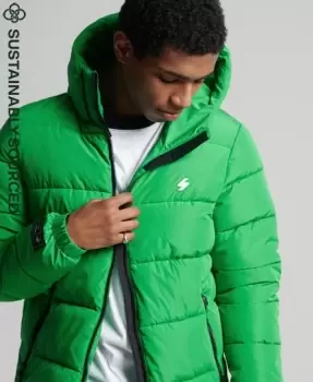 Image of Superdry Mens Sports Puffer Hooded Jacket Green / Oregon Green - Size: L