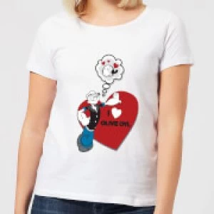 Image of Popeye I Love Olive Oyl Womens T-Shirt - White - 3XL