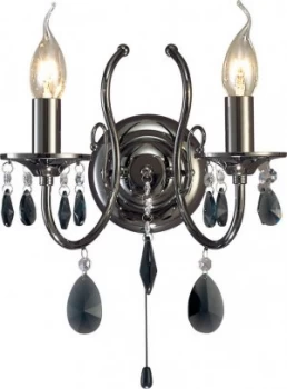 Image of Wall Lamp 2 Candle Light Black Chrome, Crystal