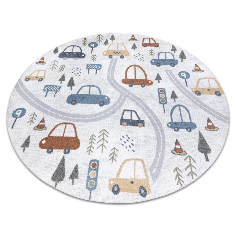 Image of RugsX Carpet Bono 8436 Circle Cars, Street Cream / Light Grey Circle 120 Cm