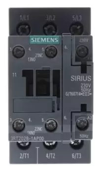 image of Siemens SIRIUS Innovation 3RT2 3 Pole Contactor - 38 A, 230 V ac Coil, 3NO, 18.5 kW