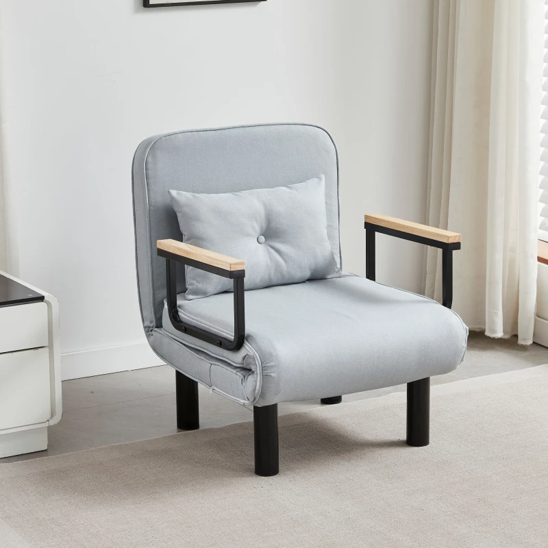 Image of MCC Direct 4 in 1 Folding Single Sofa Bed Convertible Lounge Sleeper Chair with Adjustable Backrest & Large Cushion Grey in Light Grey Light Grey Unis