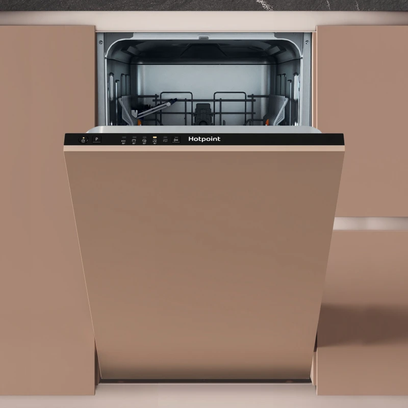 Image of Hotpoint HP2IE10CS80UK Fully Integrated Slimline Dishwasher - Black Control Panel with Fixed Door Hinge Kit - E Rated