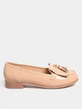 Image of Yours Yours Extra Wide Fit Patent Tassel Loafer Nude, Nude, Size 5, Women