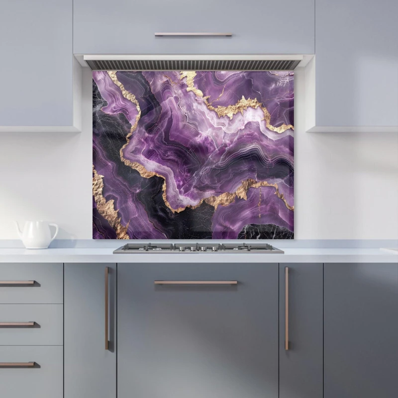Image of Warren Reed - Designer Deep Purple Marble Effect Kitchen Splashback Size: 600mm x 750mm Purple Unisex 600mm x 750mm