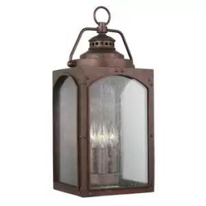 Image of Outdoor IP44 3 Bulb Wall Light Lantern Copper Oxide LED E14 40W