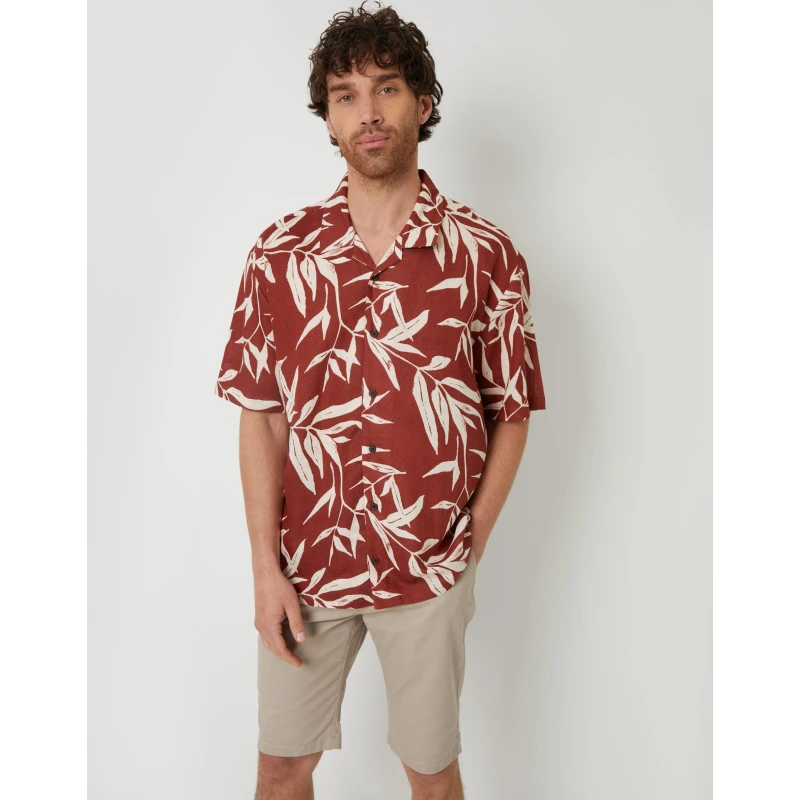 Image of Threadbare Mens Short-Sleeve Patterned Shirt Rust male Small