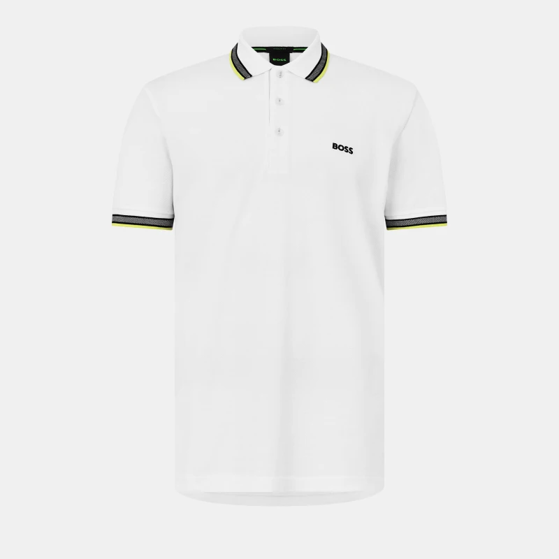 Image of Boss Mens HBG Paddy Polo Shirt with Contrast Tipping White/Green 112 male XL