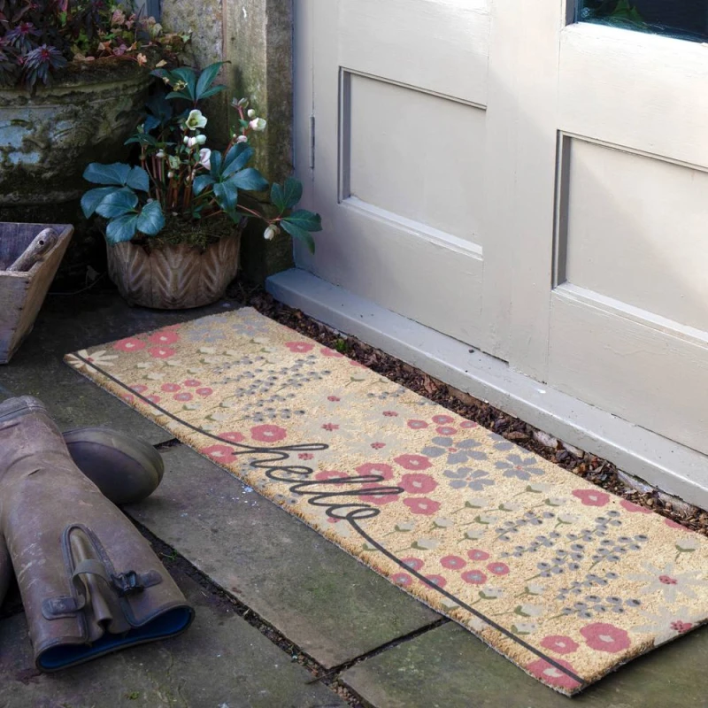 Image of Artsy Doormats Hello Scribbly Floral Doormat (120 X 40Cm)