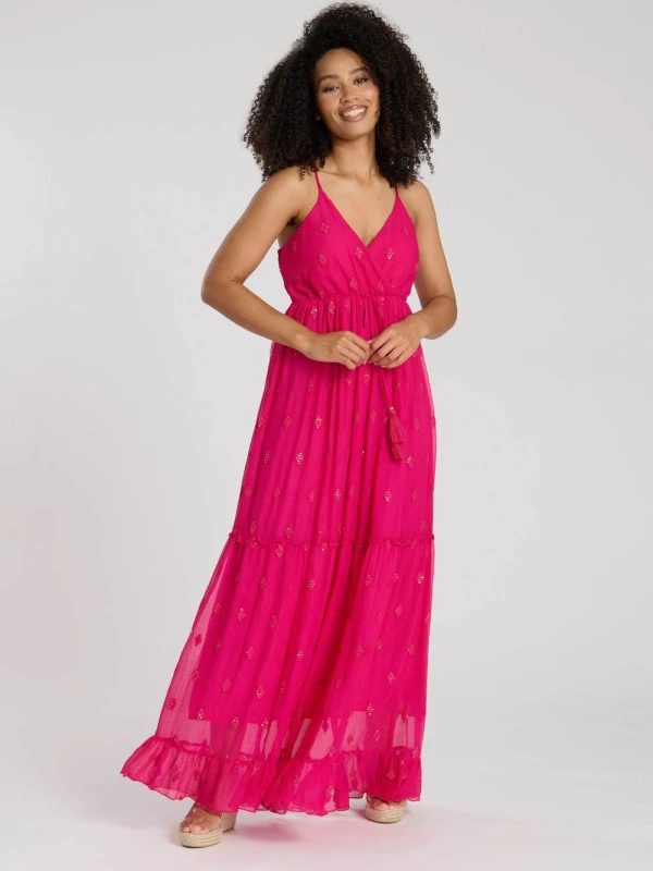 Image of South Beach Sequin Detail Cami V Neck Maxi Dress Pink