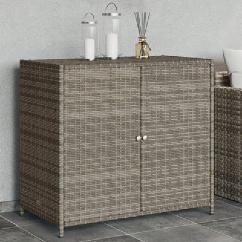 Image of Vidaxl Garden Storage Cabinet Grey 83X45X76cm Poly Rattan