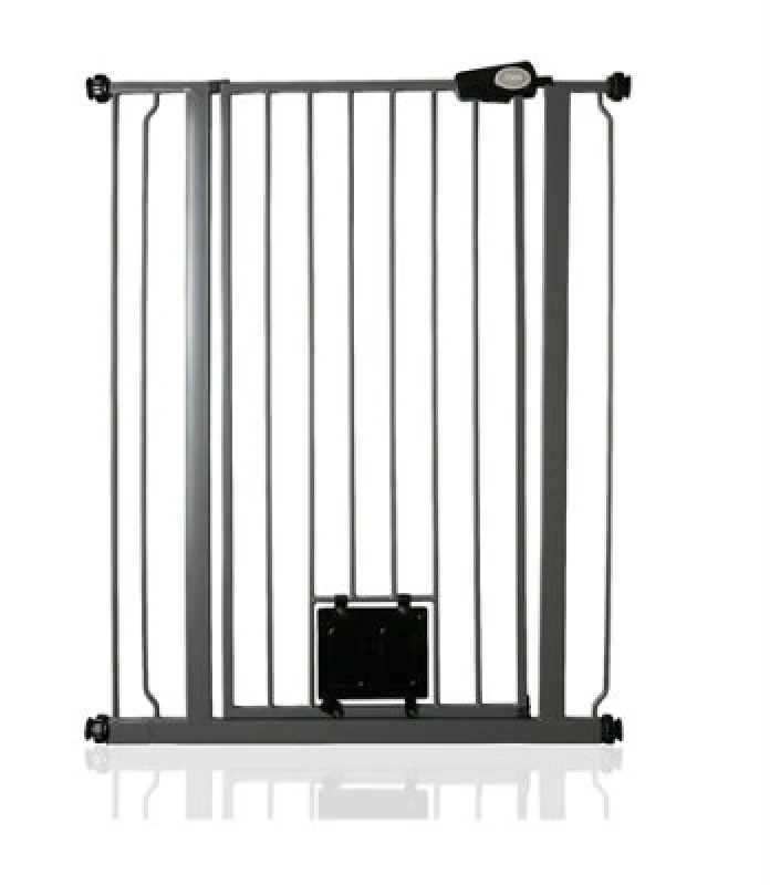 Image of Bettacare Pet Gate With Lockable Cat Flap, 81.4Cm - 89Cm, Slate Grey, 104Cm In Height