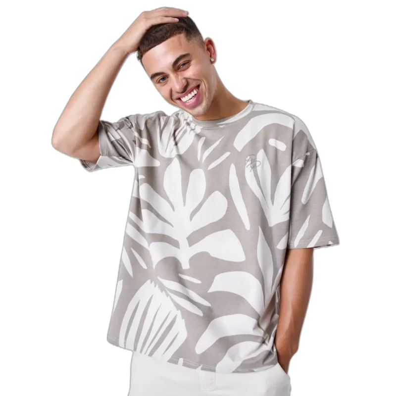 Image of Project X Paris Patterned T-Shirt Project X Paris Vegetal Abstrait Gris Male XS