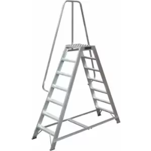 Image of Loops - 1.7m Heavy Duty Double Sided Fixed Step Ladders Safety Handrail & Wide Platform