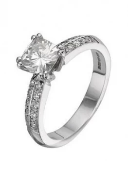 image of Moissanite 18 Carat 150pt White Gold Cushion Cut Engagement Ring, Size J, Women