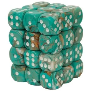 image of Chessex 12mm Dice Block: Marble Oxi-Copper/White (12)