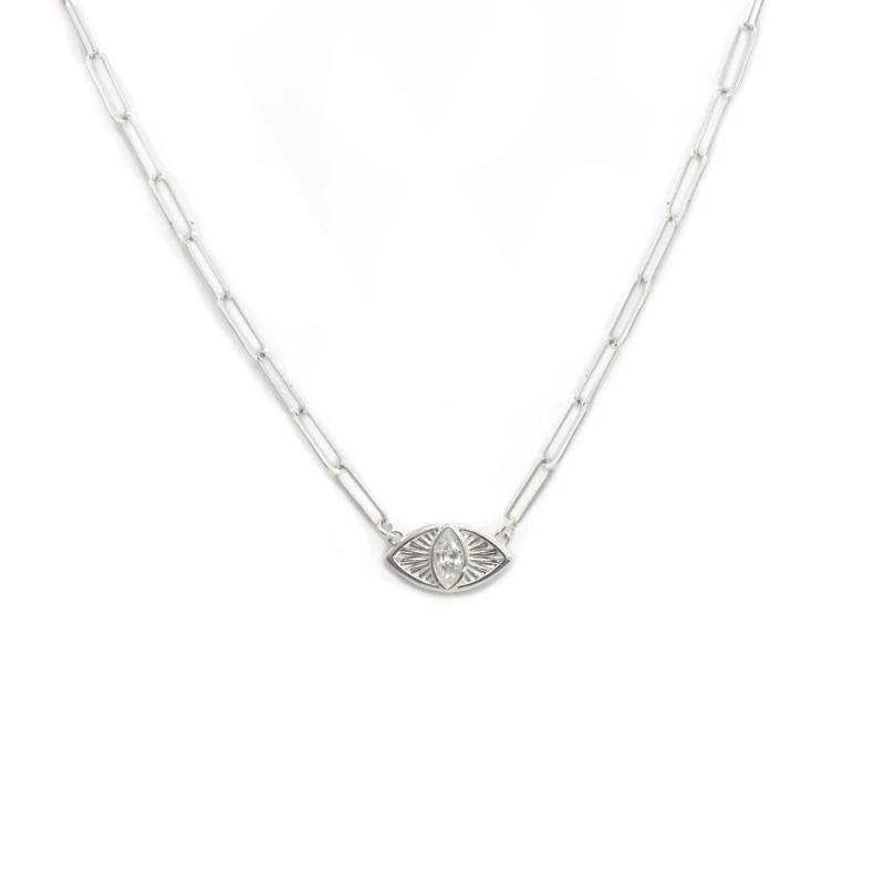 Image of Say It With Clear Stone Evil Eye Necklace - Silver Silver unisex