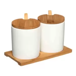 image of 5Five Ceramic Spice Jars And Bamboo Lids Set