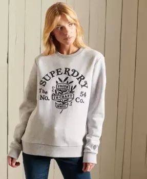Image of Superdry Womens Pride in Craft Crew Sweatshirt Light Grey / Glacier Grey Marl - Size: 12