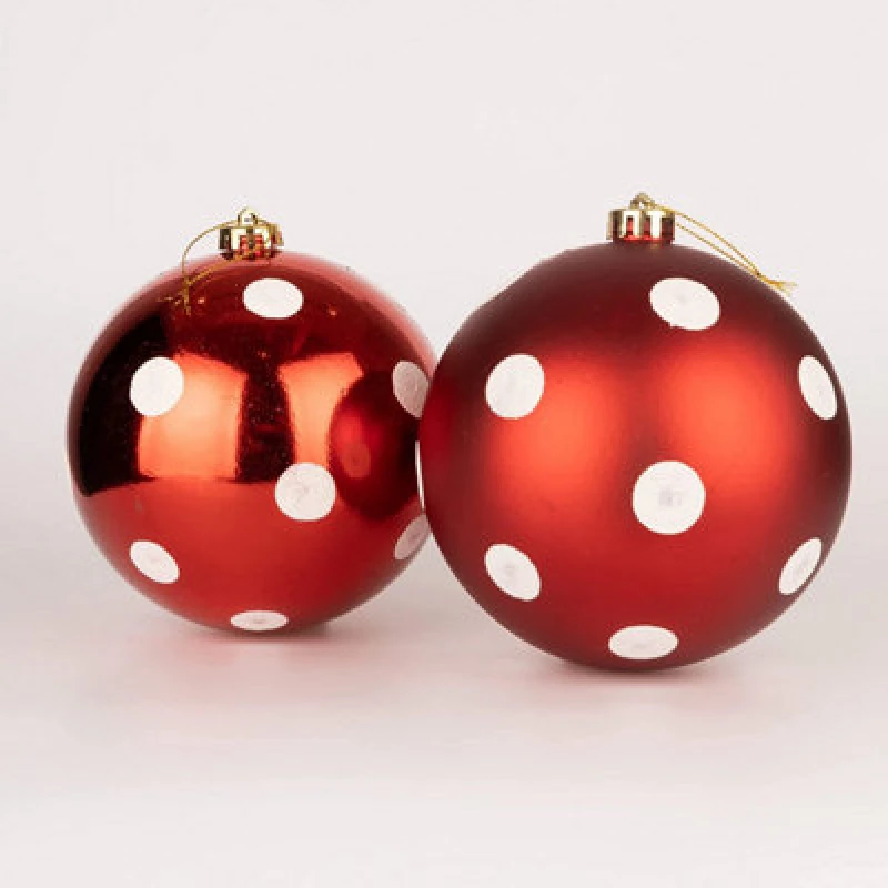 Image of Shatchi 50mm/12Pcs Christmas Baubles Shatterproof Red White Polka Dots,Tree Decorations Red