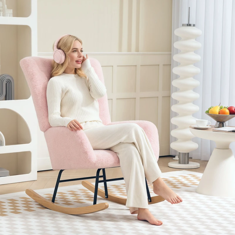 Image of HOMCOM HOMCOM Teddy Upholstered Accent Chair with Wide Backrest for Living Room in Light Pink Light Pink One Size Unisex 5063603957350