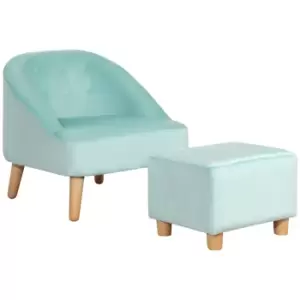 Image of Homcom Toddler Chair 2 Piece Kids Sofa Set With Footstool For 3-5 Years Blue