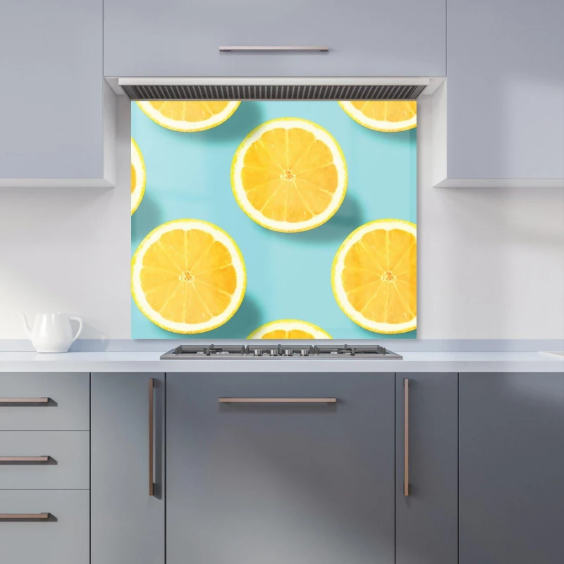 Image of Warren Reed - Designer Fresh Lemons Kitchen Splashback in Blue Size: 900mm x 650mm Blue Unisex 900mm x 650mm