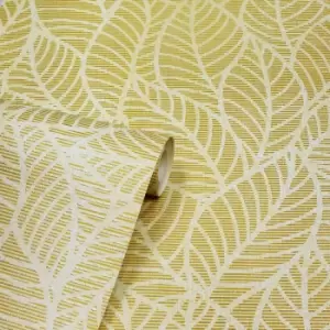 Image of Arthouse Leaf Lines Ochre Wallpaper
