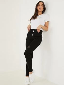 image of Quiz Black Denim High Waist Skinny Jeans - 6