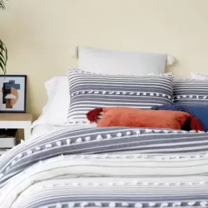 Image of Peri Home Yarn Dyed Tufted Stripe Super Kingsize Duvet Cover, Indigo