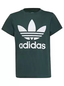 Image of adidas Originals Junior Adicolor Trefoil T-Shirt, Dark Green, Size 9-10 Years, Women
