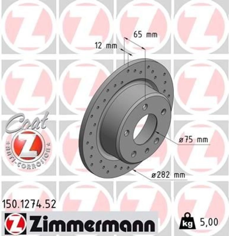 Image of ZIMMERMANN Brake disc ZIMMERMANN 150.1274.52
