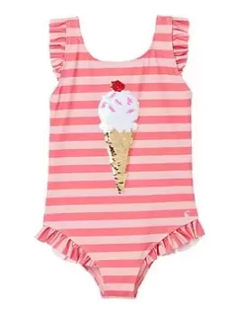Image of Joules Girls Splash Ice Cream Swimming Costume - Pink, Size Age: 6 Years, Women