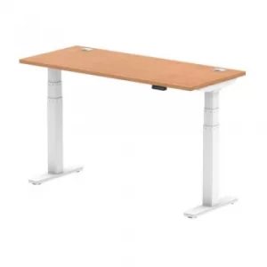 image of Air 1400 x 600mm Height Adjustable Desk Oak Top Cable Ports White Leg