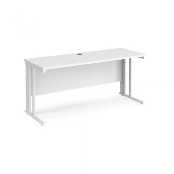 image of Office Desk 1600mm Rectangular Desk With Cable Managed Leg White Tops With White Frames 600mm Depth Maestro 25