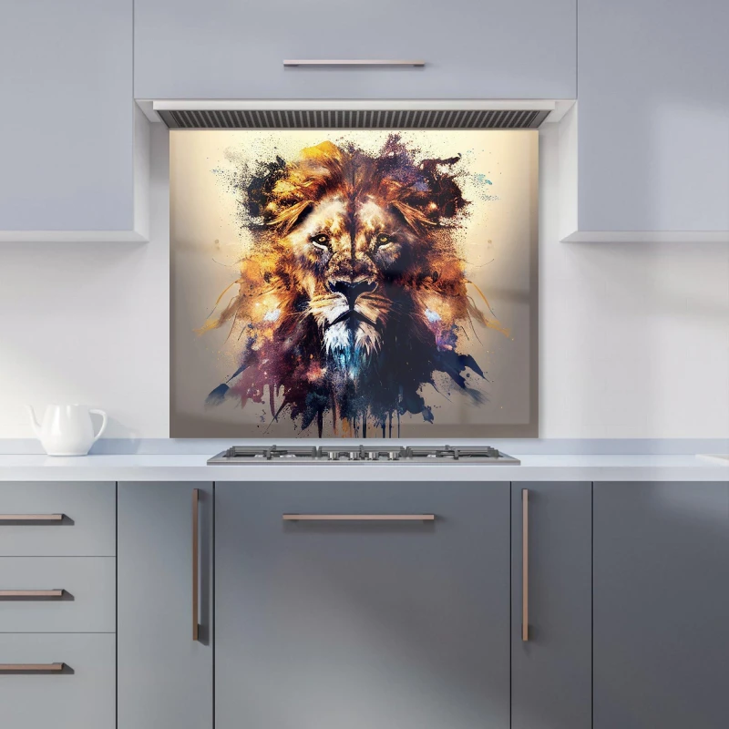 Image of Warren Reed - Designer Majestic Lion Face Splashart Kitchen Splashback in Brown Size: 600mm x 750mm Brown Unisex 600mm x 750mm