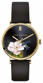 Image of Ted Baker Womens Phylipa Flowers Black Leather Strap Watch