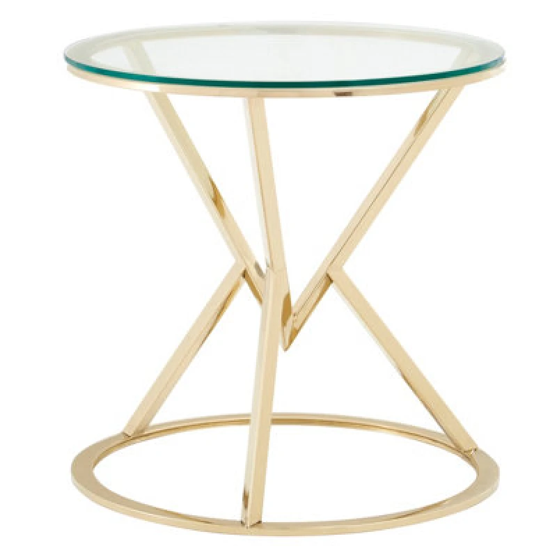 Image of Orsina Versatile Corseted Round Champagne End Table, Geometric Design Statement Table, Unique Lounge Side Table