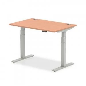 image of Trexus Sit Stand Desk With Cable Ports Silver Legs 1200x800mm Beech