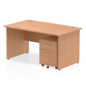 Image of Impulse 1400 Straight Panel End Workstation 500 Two drawer mobile Pedestal Bundle Oak