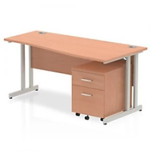 Image of Impulse 1600 Right Hand Wave Cantilever Workstation 500 Two Drawer Mobile Pedestal Bundle Beech
