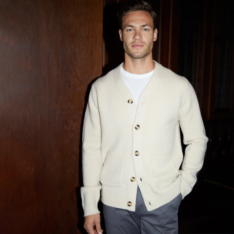Image of Threadbare Knitted V-Neck Cardigan With Wool Natural male S