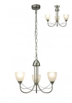 Image of Ceiling Pendant 3 Light E14 Satin Nickel, Opal Glass