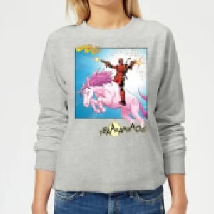 image of Marvel Deadpool Unicorn Battle Womens Sweatshirt - Grey - L