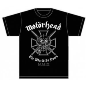 image of Motorhead Iron Cross (The World is Yours) Mens T Shirt: S