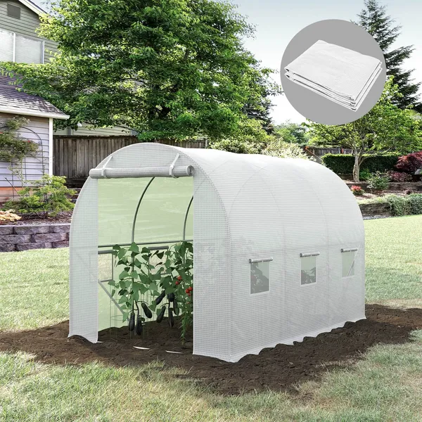 Image of Outsunny 3 x 2 x 2m Greenhouse Replacement Walk-in PE Hot House Cover with 6 Windows Roll-Up and Zipper Door, White
