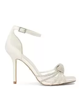 image of Dune London Satin Morella Crystal Knot Heeled Sandal - Ivory, White, Size 3, Women